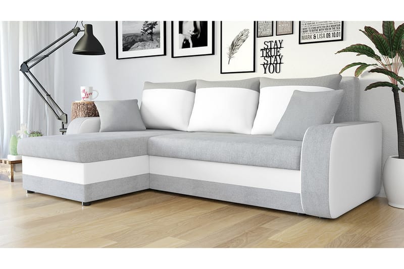 Alvared 3-sits Hörnbäddsoffa Universal - Ljusgrå/Vit - Bäddsoffa - Bäddsoffa divan