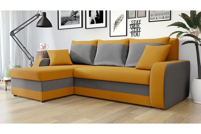 Alvared 3-sits Hörnbäddsoffa Universal - Orange/Grå - Bäddsoffa - Bäddsoffa divan - Sammetssoffa