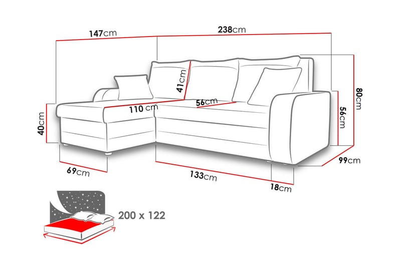 Alvared 3-sits Hörnbäddsoffa Universal - Rosa - Möbler - Soffa - Bäddsoffa