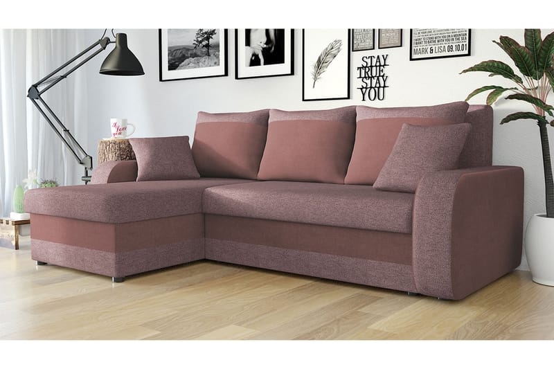 Alvared 3-sits Hörnbäddsoffa Universal - Rosa - Möbler - Soffa - Bäddsoffa