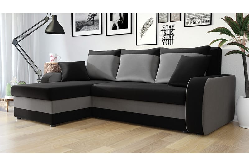 Alvared 3-sits Hörnbäddsoffa Universal - Svart - Bäddsoffa - Bäddsoffa divan - Sammetssoffa