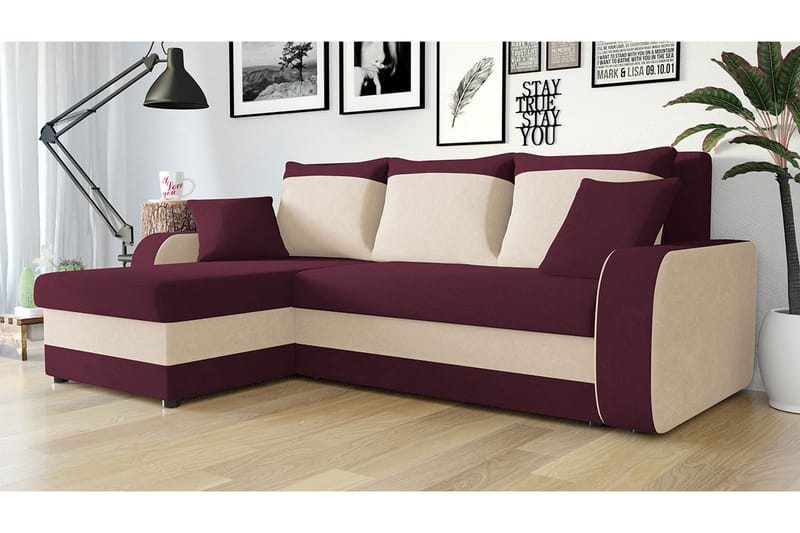 Alvared 3-sits Hörnbäddsoffa Universal - Vit/Röd - Bäddsoffa - Bäddsoffa divan - Sammetssoffa