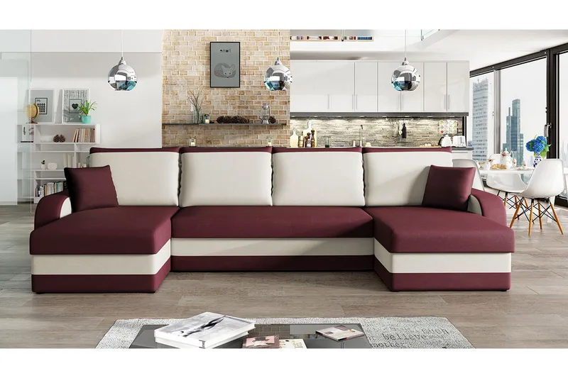 Alvared 4-sits Bäddsoffa med Dubbeldivan med Förvaring - Röd - Möbler - Soffa - Bäddsoffa