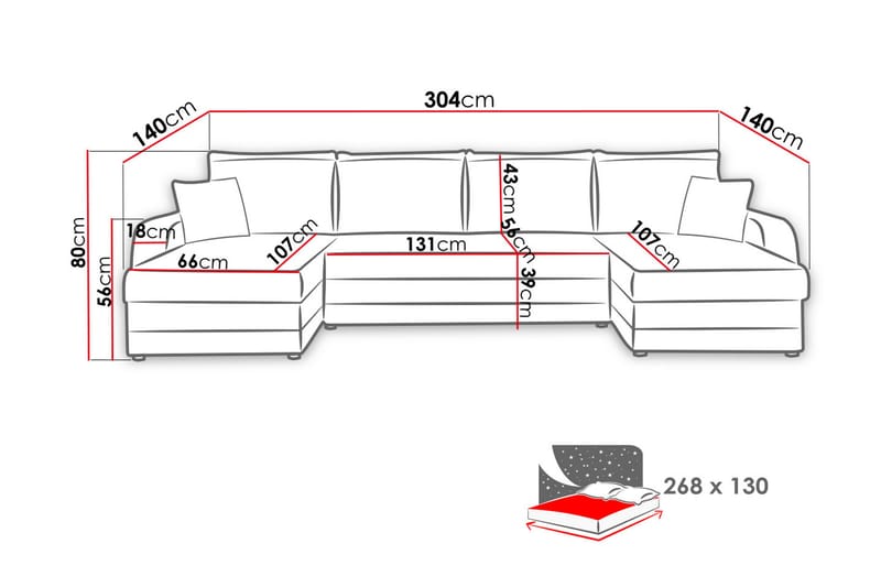 Alvared 4-sits Bäddsoffa med Dubbeldivan med Förvaring - Röd/Svart - Bäddsoffa - Sammetssoffa - U bäddsoffa - Bäddsoffa divan