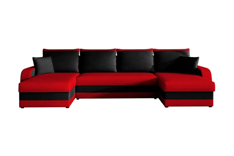 Alvared 4-sits Bäddsoffa med Dubbeldivan med Förvaring - Röd/Svart - Möbler - Soffa - Bäddsoffa