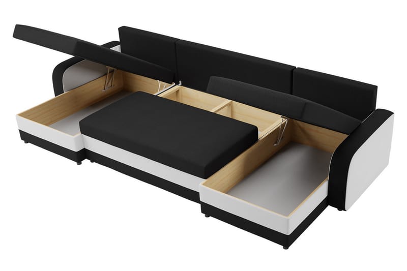 Alvared 4-sits Bäddsoffa med Dubbeldivan med Förvaring - Sammet/Grå/Svart - Möbler - Soffa - Bäddsoffa