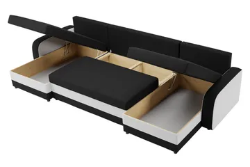 Alvared 4-sits Bäddsoffa med Dubbeldivan med Förvaring - Sammet/Grå/Svart - Möbler - Soffa - Bäddsoffa