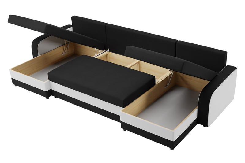 Alvared 4-sits Bäddsoffa med Dubbeldivan med Förvaring - Sammet/Svart/Grå - Möbler - Soffa - Bäddsoffa
