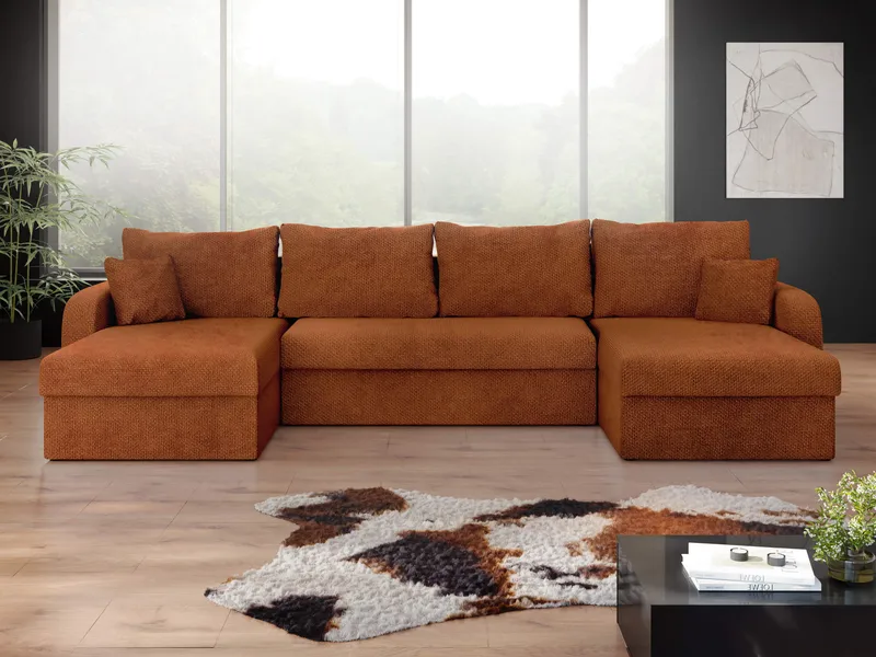 Alvared U-formad 5-sits Bäddsoffa med förvaring - Rostorange - Möbler - Soffa - Bäddsoffa