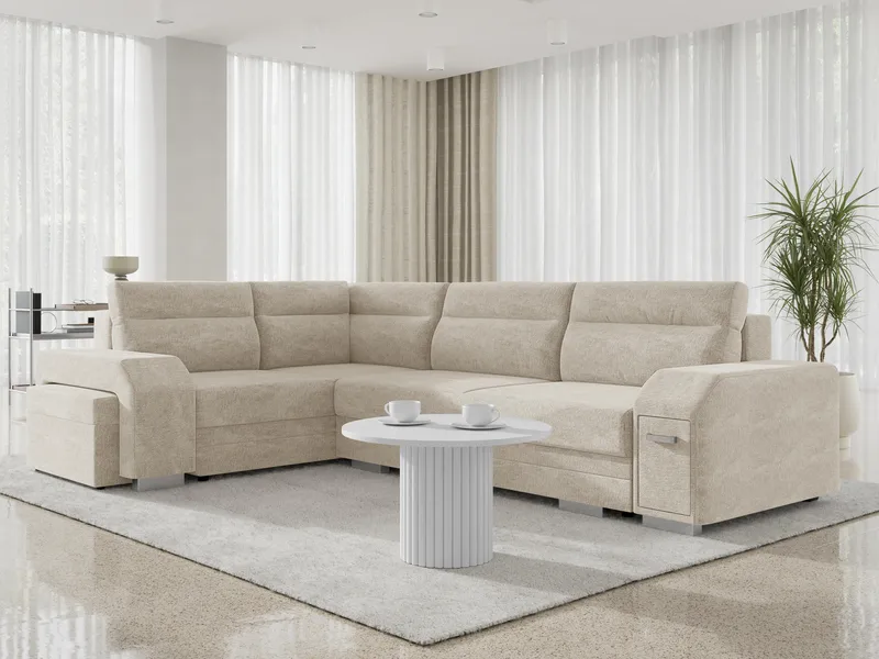 Alvares 4-sits Hörnbäddsoffa med förvaring - Beige - Möbler - Soffa - Bäddsoffa