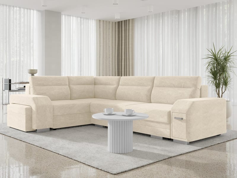 Alvares 4-sits Hörnbäddsoffa med förvaring - Beige - Möbler - Soffa - Bäddsoffa
