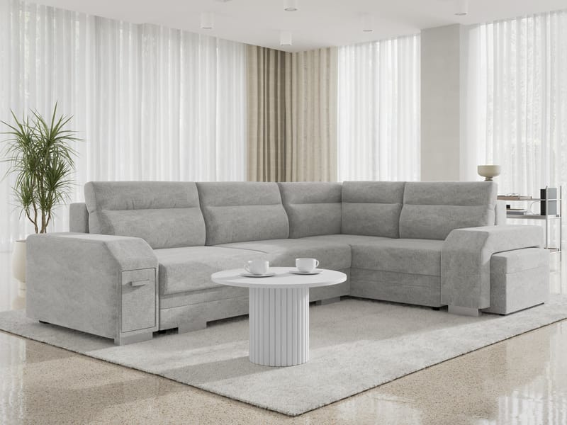 Alvares 4-sits Hörnbäddsoffa med förvaring - Grå - Möbler - Soffa - Bäddsoffa