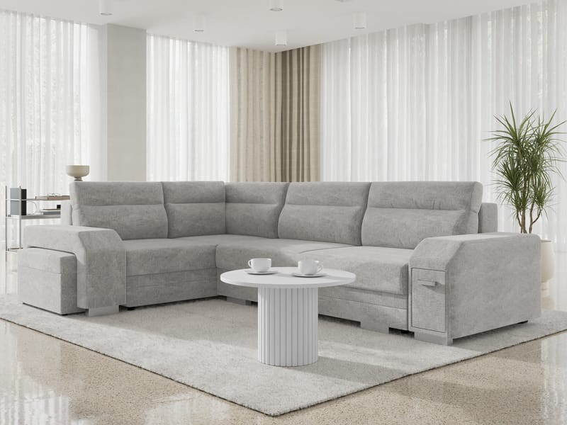 Alvares 4-sits Hörnbäddsoffa med förvaring - Grå - Möbler - Soffa - Bäddsoffa