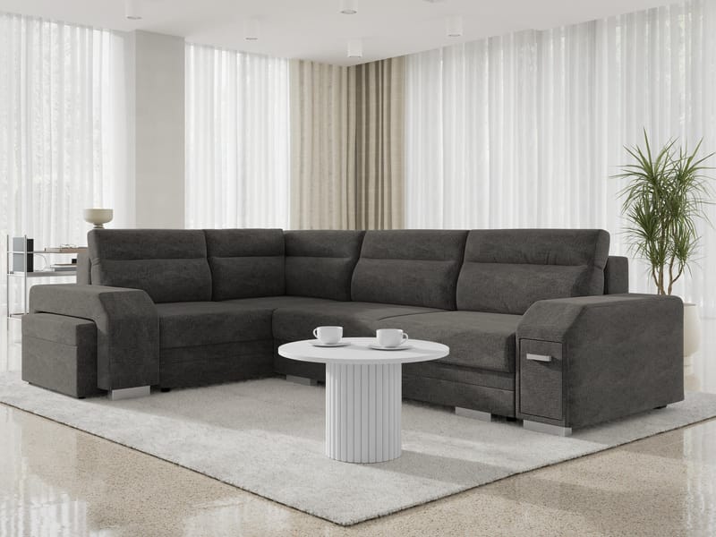 Alvares 4-sits Hörnbäddsoffa med förvaring - Grå - Möbler - Soffa - Bäddsoffa