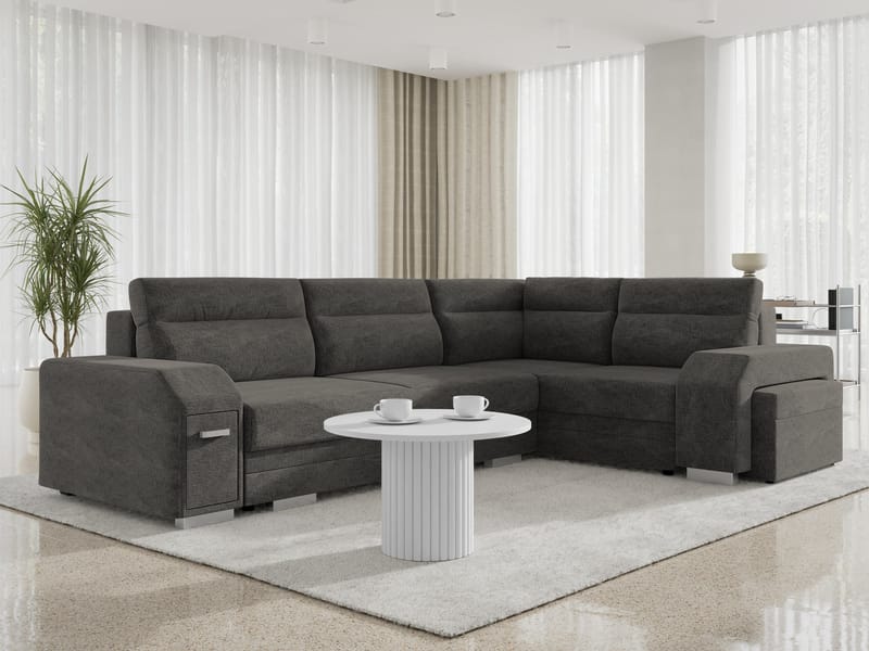 Alvares 4-sits Hörnbäddsoffa med förvaring - Grå - Möbler - Soffa - Bäddsoffa