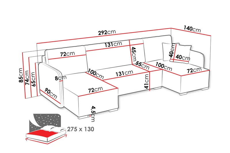 Amelus Bäddsoffa Dubbeldivan 4-sits - Grå - Möbler - Soffa - Bäddsoffa
