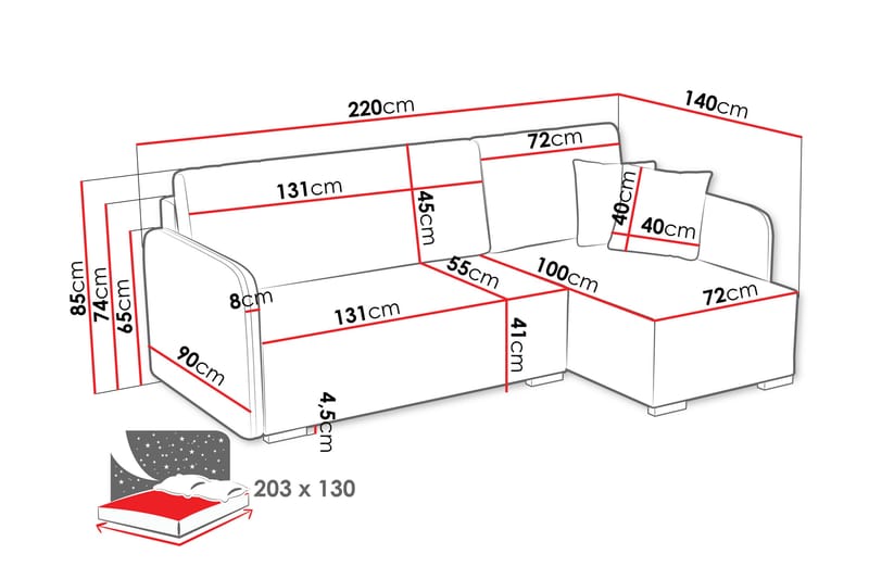 Amelus Bäddsoffa m. Divan 4-sits - Gul - Möbler - Soffa - Bäddsoffa