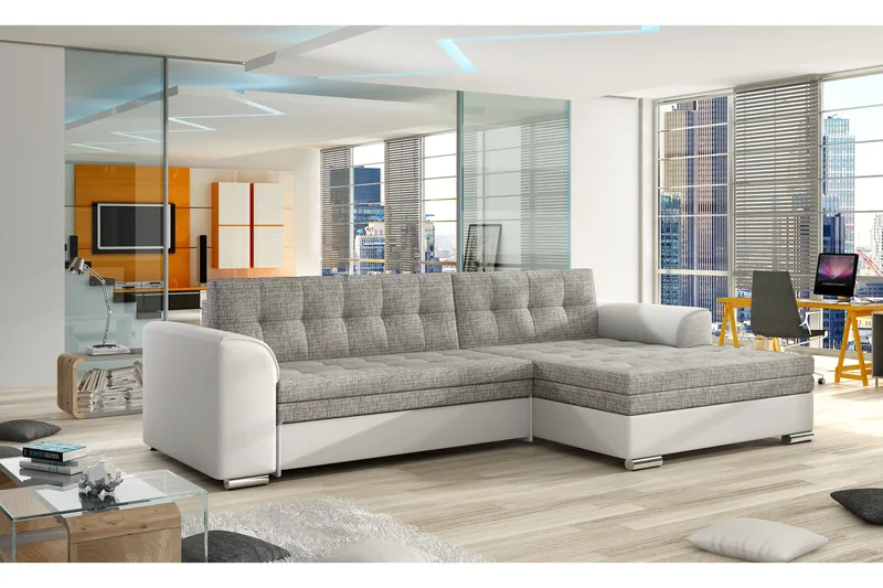 Amerikana Hörnbäddsoffa med Divan, Grå/Vit