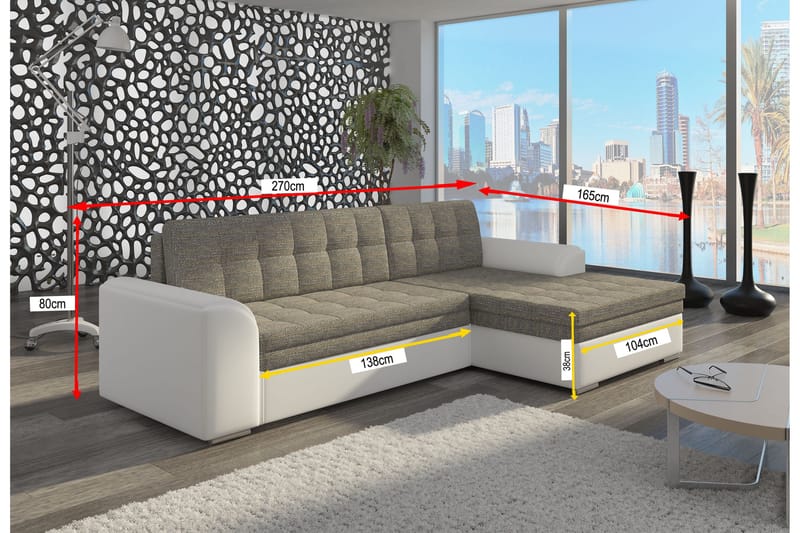 Amerikana Hörnbäddsoffa med Divan - Grå/Vit - Möbler - Soffa - Bäddsoffa