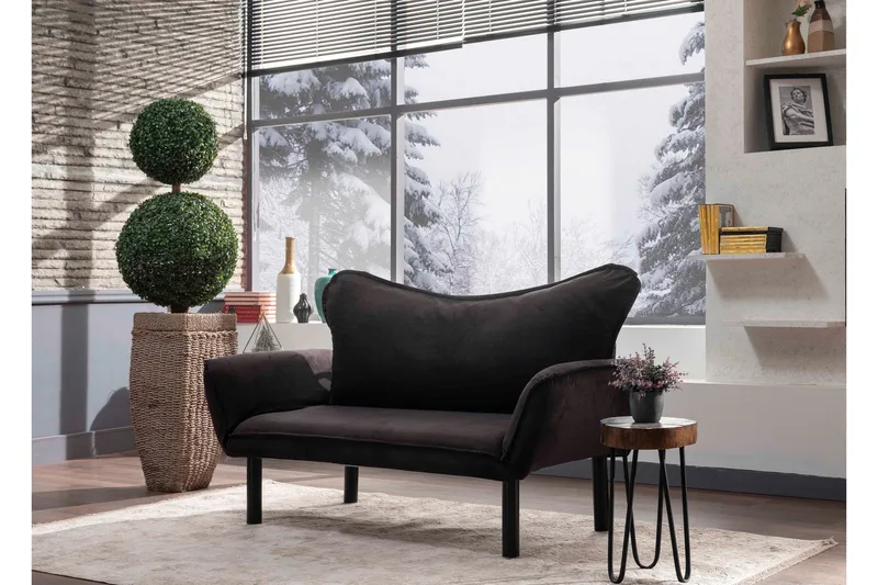 Annabelle 2-sits Längsbäddad Fällbar Bäddsoffa 66x182 cm i Sammet - Svart - Möbler - Soffa - Bäddsoffa