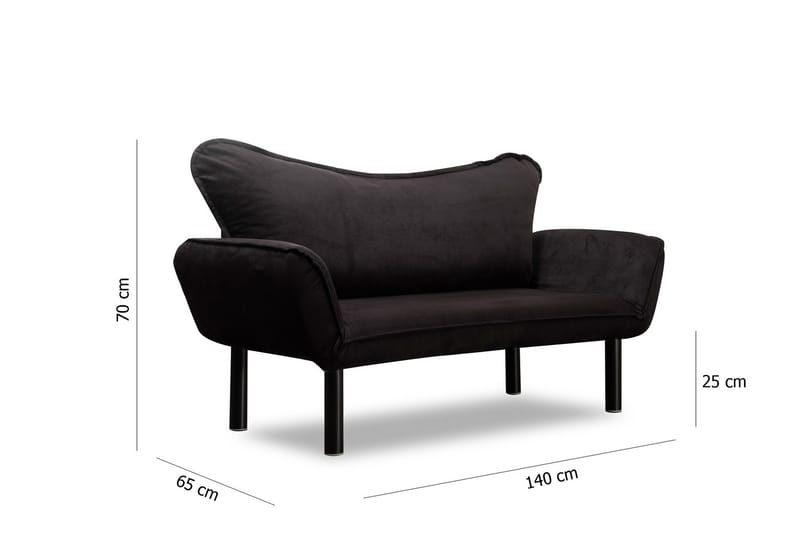 Annabelle 2-sits Längsbäddad Fällbar Bäddsoffa 66x182 cm i Sammet - Svart - Möbler - Soffa - Bäddsoffa