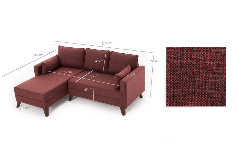 Antigua Divanbäddsoffa Vänster - Röd - Divansoffor & schäslongsoffa - 4 sits soffa med divan