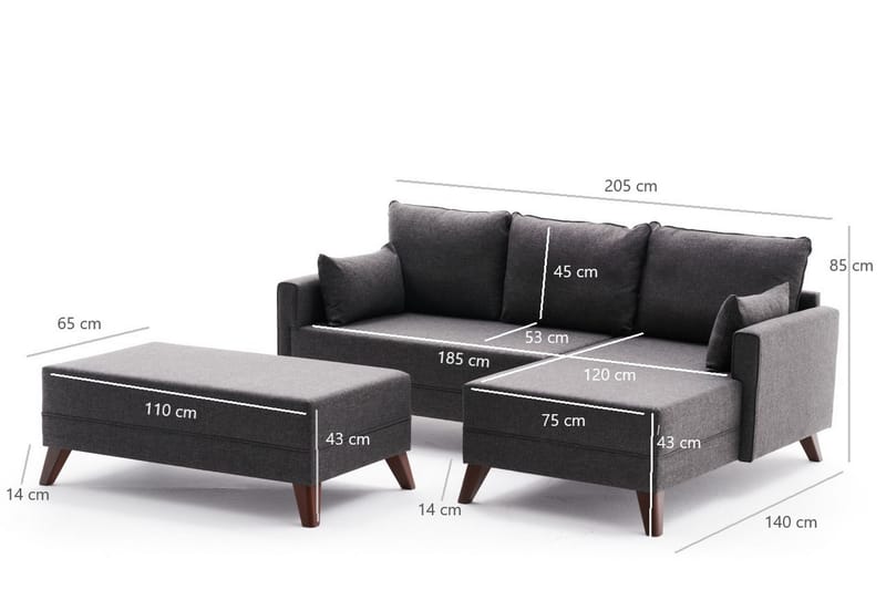 Antigua Mini Bäddsoffa med Divan Höger - Antracit/Brun - Möbler - Soffa - Bäddsoffa