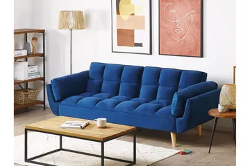 Asaby 3-sits Rektangulär Längsbäddad Bäddsoffa 107x185 cm i Sammet - Blå - Möbler - Soffa - Bäddsoffa