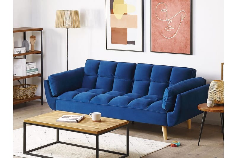 Asaby 3-sits Rektangulär Längsbäddad Bäddsoffa 107x185 cm i Sammet - Blå - Möbler - Soffa - Bäddsoffa