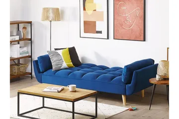 Asaby 3-sits Rektangulär Längsbäddad Bäddsoffa 107x185 cm i Sammet - Blå - Möbler - Soffa - Bäddsoffa