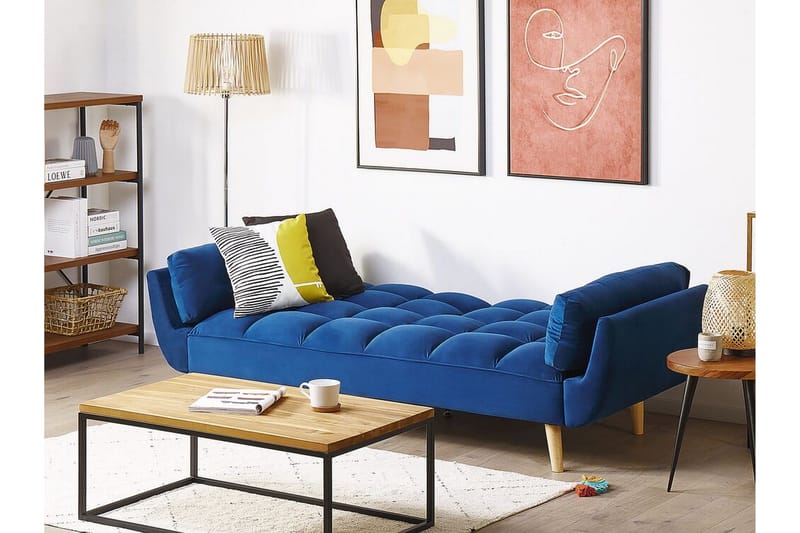Asaby 3-sits Rektangulär Längsbäddad Bäddsoffa 107x185 cm i Sammet - Blå - Möbler - Soffa - Bäddsoffa