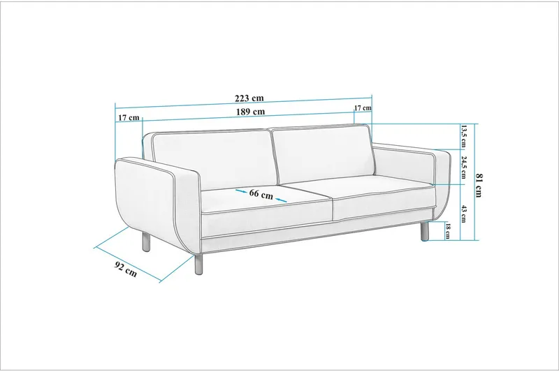 Austen 3-sits Bäddsoffa 66x189 cm i Tyg - Gräddvit - Möbler - Soffa - Bäddsoffa