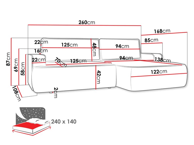 Avignon Bäddsoffa med Divan 3-sits - Beige - Möbler - Soffa - Bäddsoffa