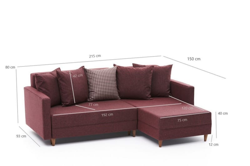 Aydama Bäddsoffa m. Divan 4-sits 192x135 - Röd - Möbler - Soffa - Bäddsoffa