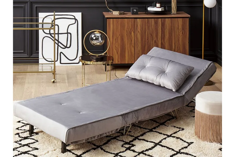 Bäddsoffa 1-sits sammet grå VESTFOLD - Grå - Möbler - Soffa - Bäddsoffa