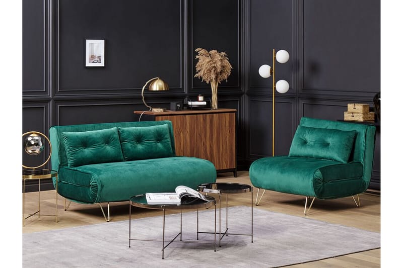Bäddsoffa 1-sits sammet mörkgrön VESTFOLD - Grön - Möbler - Soffa - Bäddsoffa