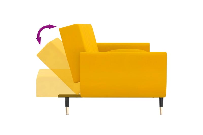 Bäddsoffa 2-sits med pall & två kuddar gul sammet - Gul - Bäddsoffa