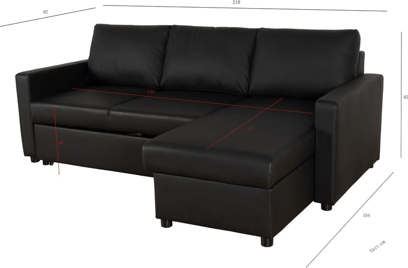 Bäddsoffa 218 cm PU-läder svart - Dream - svart - Möbler - Soffa - Bäddsoffa