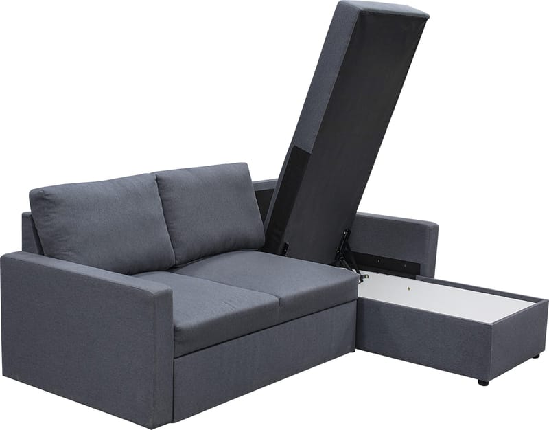 Bäddsoffa 220 cm bred mörkgrå med förvaring - Mörkgrå - Möbler - Soffa - Bäddsoffa