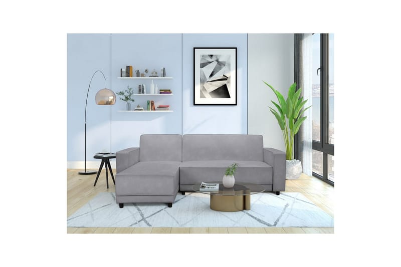 Bäddsoffa Allie Ljusgrå, Sammet, 82x229x154 cm - Ljusgrå, Sammet, 82x229x154 cm - Möbler - Soffa - Bäddsoffa
