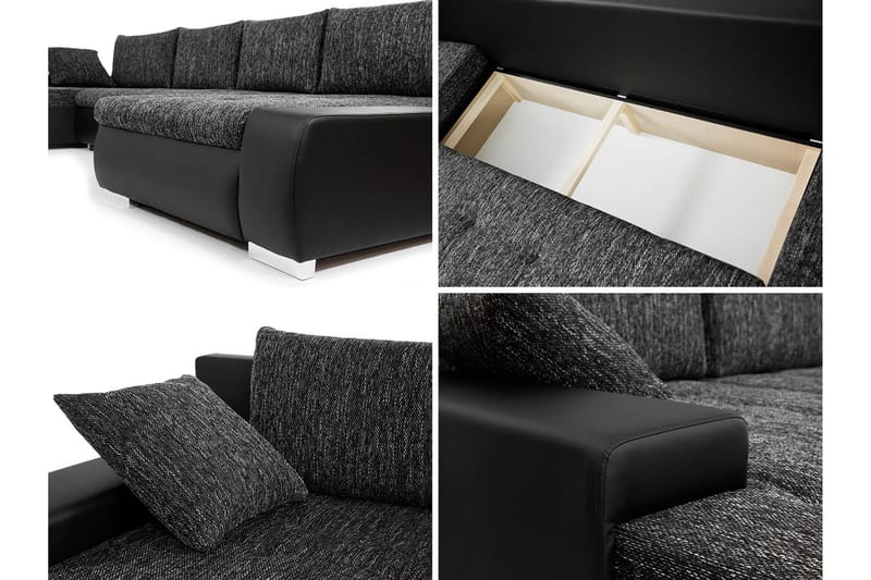 Cillo Bäddsoffa Dubbeldivan 4-sits 340x140 cm U-formad - Grå - Bäddsoffa - U bäddsoffa - Bäddsoffa divan