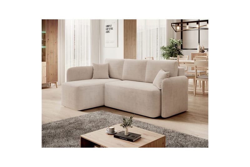 Hörnsoffa Eltap Hadson 206x150x89 cm - Jarell 18, Ljusbeige, Vänster - Möbler - Soffa - Bäddsoffa - Bäddsoffa divan
