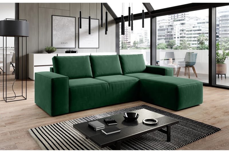 Kamli Bäddsoffa m. Divan med Förvaring, Grön