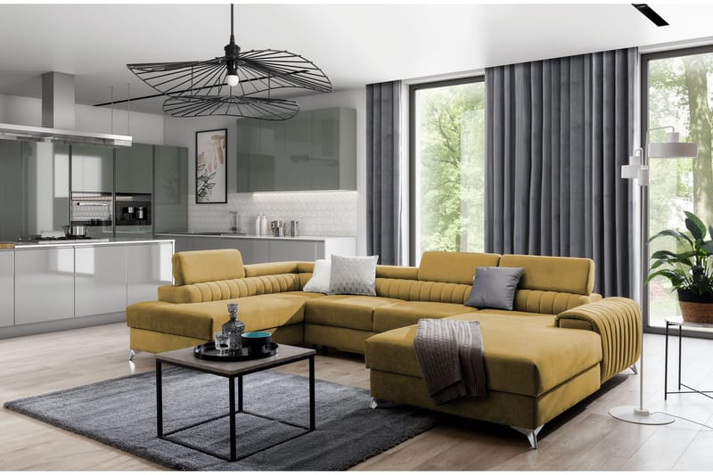 Kamran Bäddsoffa m. Divan och Schäslong med Förvaring - Gul - Möbler - Soffa - Bäddsoffa - Bäddsoffa divan