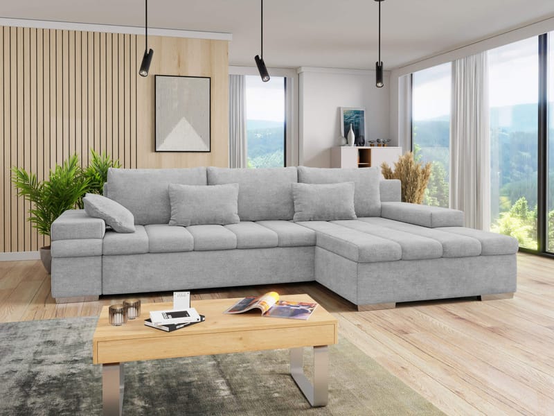 Naoma 4-sits Bäddsoffa divan höger med förvaring - grå - Möbler - Soffa - Bäddsoffa - Bäddsoffa divan