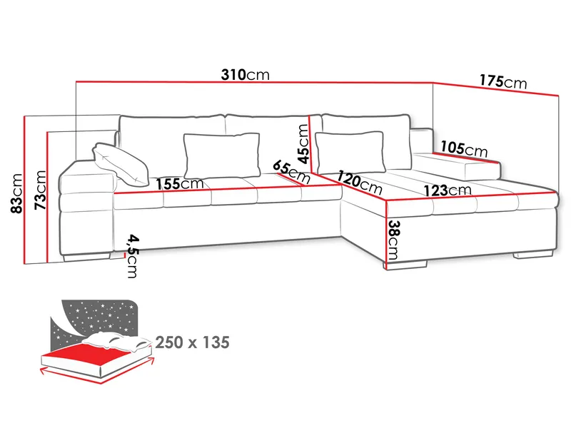 Naoma 4-sits Bäddsoffa divan höger med förvaring - grå - Möbler - Soffa - Bäddsoffa - Bäddsoffa divan