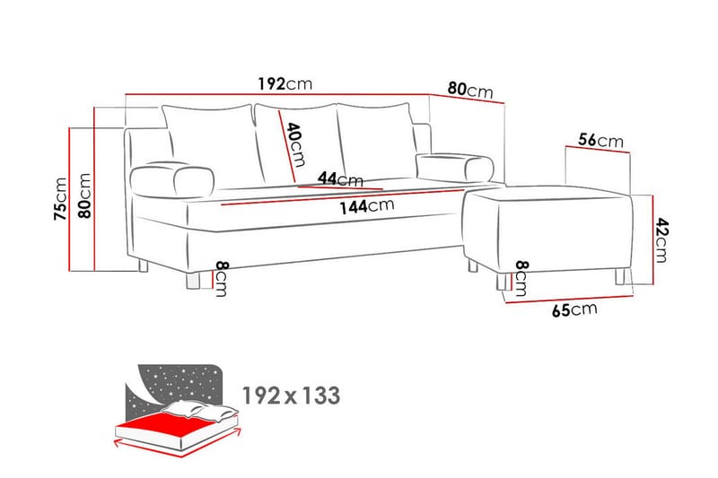 Skatteg Bäddsoffa med Sittpuff - Svart|Grå - Möbler - Soffa - Bäddsoffa - Bäddsoffa divan