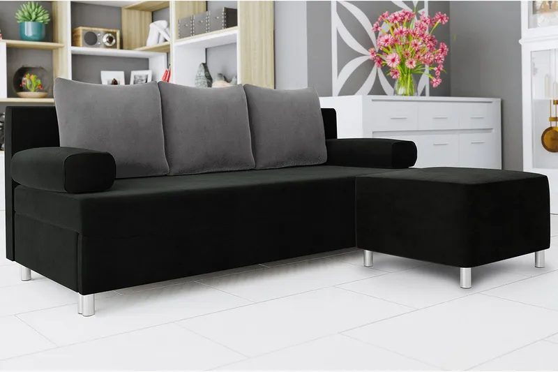 Skatteg Bäddsoffa med Sittpuff - Svart|Grå - Möbler - Soffa - Bäddsoffa - Bäddsoffa divan
