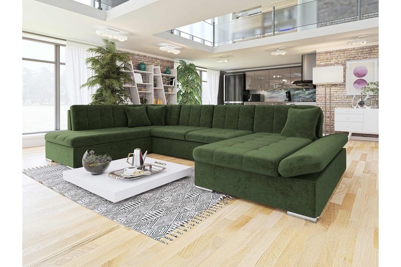 Zumar Bäddsoffa med Divan och Schäslong 4-sits i Chenille - Grön - Möbler - Soffa - Bäddsoffa - Bäddsoffa divan