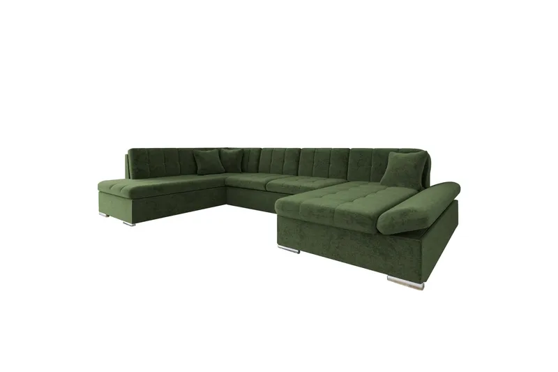 Zumar Bäddsoffa med Divan och Schäslong 4-sits i Chenille, Grön
